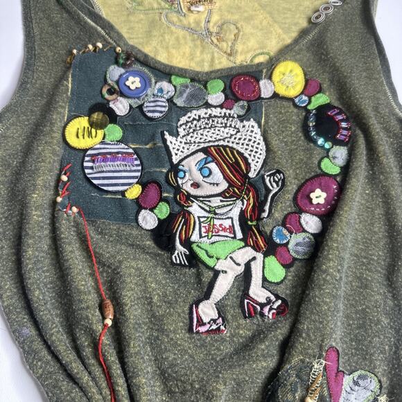 Rare Varno Y2K Harajuku Tank S/M Handmade Patch Beaded Embroidered Top - Picture 6 of 12